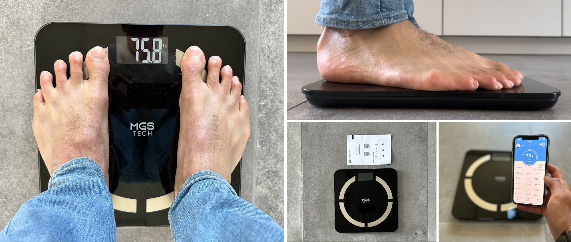 De voeten van een persoon worden weergegeven op een digitale weegschaal.