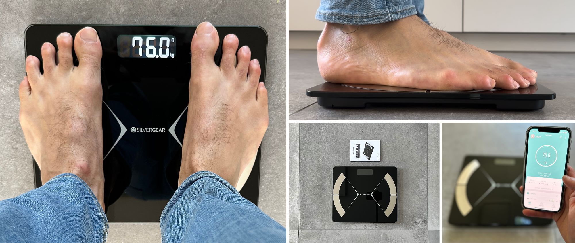 De voeten van een persoon worden weergegeven op een digitale weegschaal.